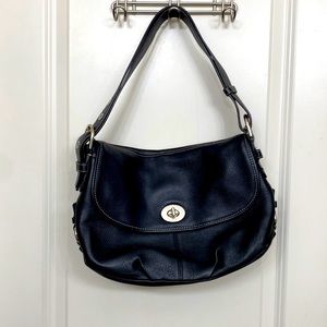 Coach black leather shoulder bag, very good carried condition